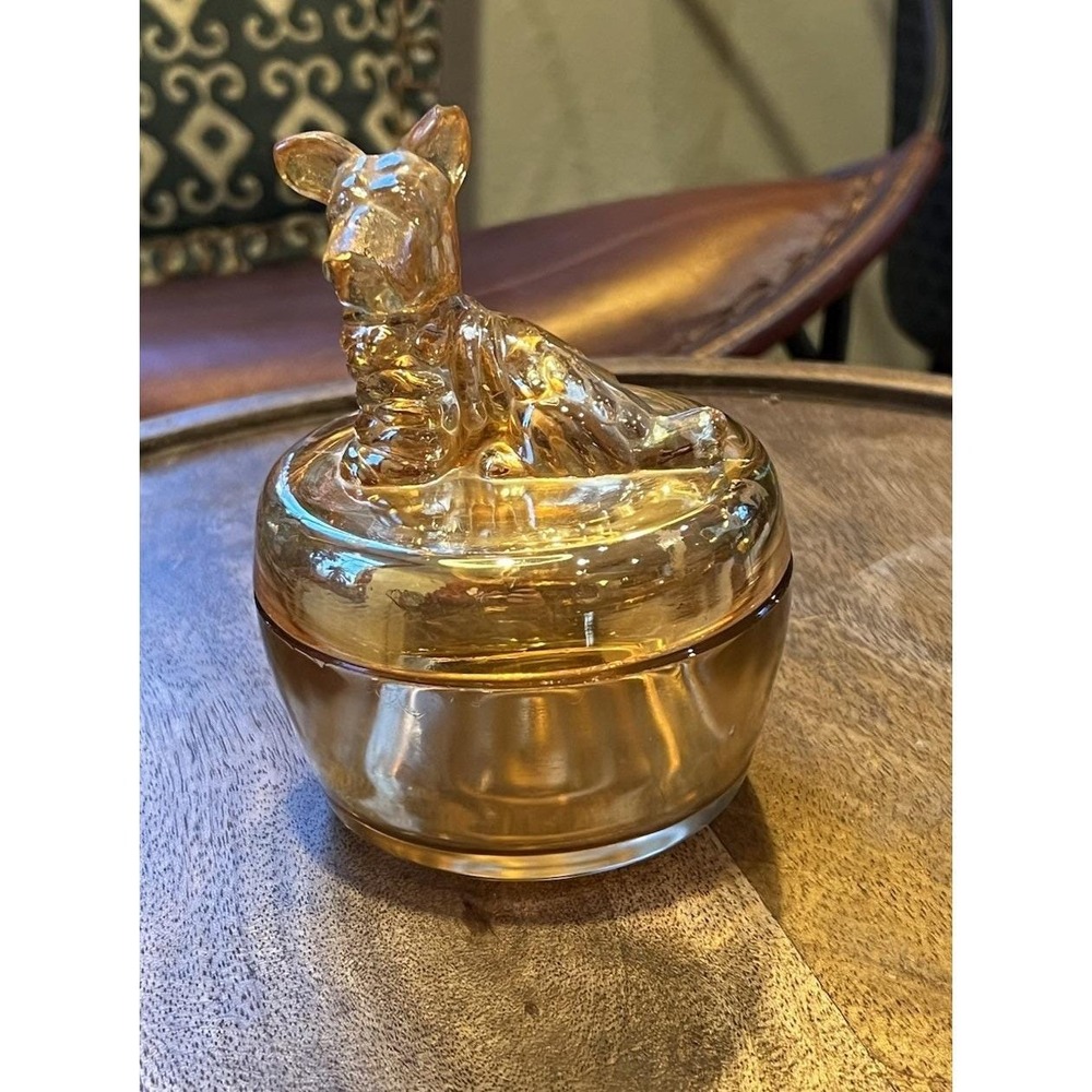 Vtg Jeanette Scottie Dog Marigold Carnival Glass‎ Dish Lid Powder Candy Jar 1940 - Picture 3 of 7